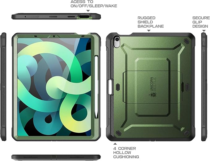 SUPCASE Unicorn Beetle Pro Series Case Designed for iPad Air 4 (2020) 10.9 Inch, with Pencil Holder & Built-in Screen Protector Full-Body Rugged Heavy Duty Case (Green)
