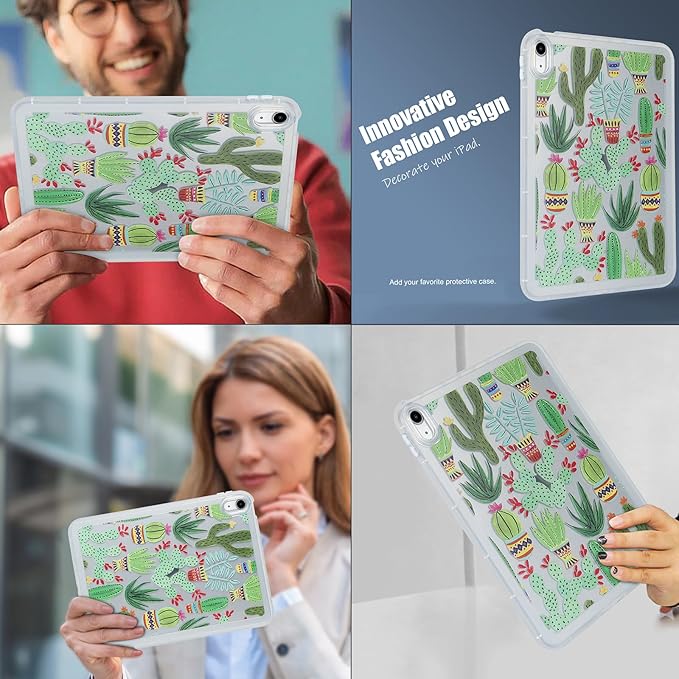 for iPad Pro 12.9 inch Case 6th/5th/4th/3rd Generation (2022/2021/2020/2018) Frosted Translucent Clear Slim Lightweight Protective Cover Soft TPU Back Shockproof Silicone Shell, Green Cactus