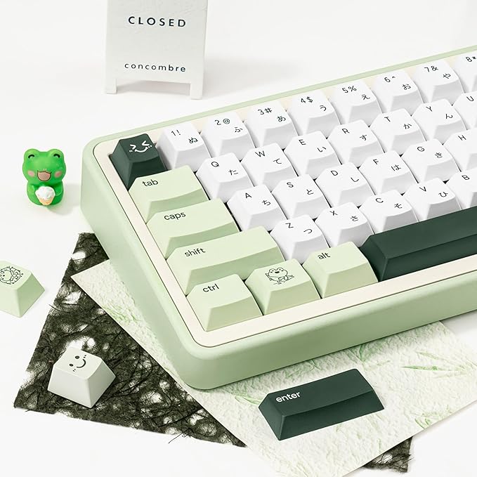 134 Keys Matcha Green Frog Keycaps - Cute PBT Japanese Keycap Cherry Profile Dye-Sublimation - Custom White Key caps for Cherry Gateron MX Switches Mechanical Gaming Keyboard