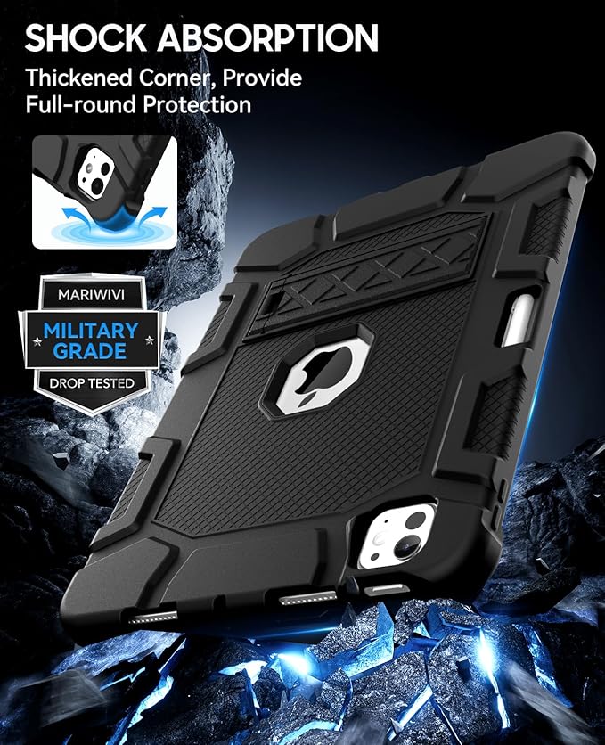 Case for iPad Pro 11 Inch Case (M5 2025/ M4 2024) with Pencil Holder, Built-in Stand, Military Grade Shockproof Protective Cover for iPad Pro 11", Black