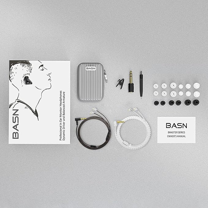 BASN Bmaster 2Pin Triple Drivers in Ear Monitor Headphones for Musicians, Professional IEMs with Case and Detachable Cables (Black)
