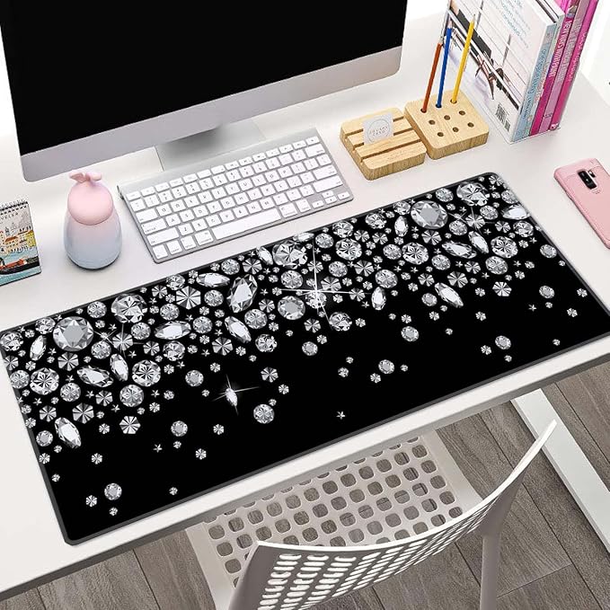 Large Gaming Mouse Pad with Stitched Edges, Desk Mat Extended Keyboard Pad, Non-Slip Rubber Base Desk Pad for Laptop, Office, Home, 31.5X11.8 inch Shiny Diamond Pattern