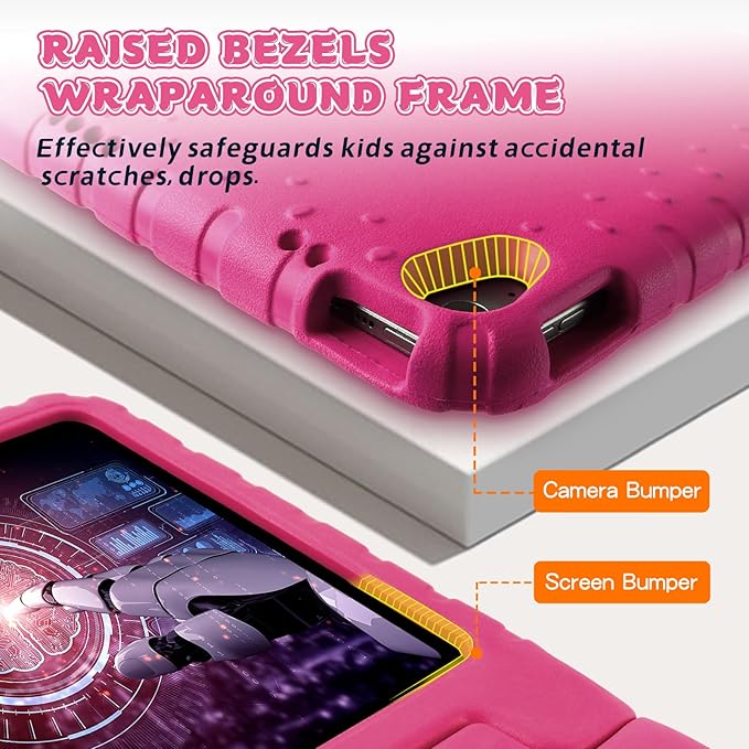 Case for iPad 11th A16/10th Generation with Pencil Holder & Handle Stand, Super Protection Kids Proof Cute EVA Cover for 11"/10.9" iPad 2025 & 2022 - Rose Red