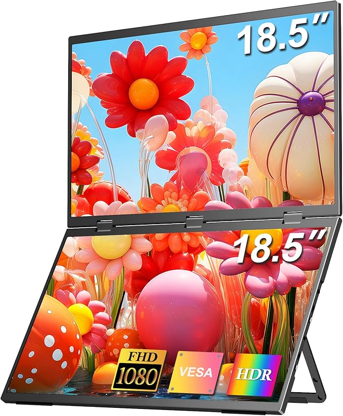 COOLHOOD 18.5 Inch Portable Monitor for Laptop, 1080P FHD 120Hz 125% sRGB USB-C HDMI Travel Monitor for Laptop Mac PC, Portable Screen with Smart Cover, VESA Compatible