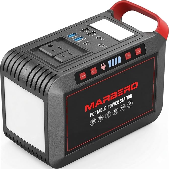 Portable Power Station 300W MARBERO 237Wh Camping Solar Generator Backup Lithium Battery with Pure Sine Wave 110V AC Outlet, USB C, USB A, DC for Outdoors Camping CPAP Home Blackout Emergency