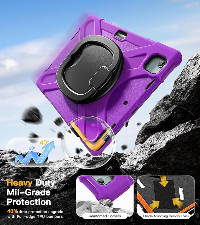 BRAECN Case for iPad Air 13 Inch M4 2026/M3 2025/M2 2024 & iPad Pro 12.9 6th/5th/4th/3rd Gen: Military Grade Silicone Protective Cover with Pencil Holder, Kickstand, Handle, Shoulder Strap, Purple