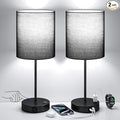 Black Touch Lamps for Nightstand Set of 2 - Bedside Table Lamp for Bedroom with Dual USB Ports & AC Outlet, 3-Way Dimmable Lamps for Living Room Boys Room, Night Light with 5000K Daylight Bulbs