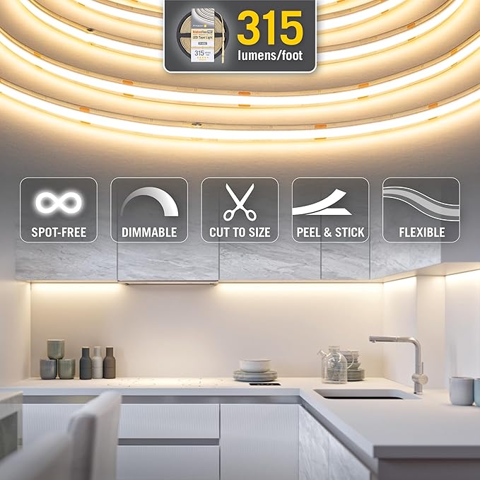 Armacost Lighting RibbonFlex Pro 24V White COB LED Strip Light Tape 2700K, 315 Lumens/Ft, 5M 172130