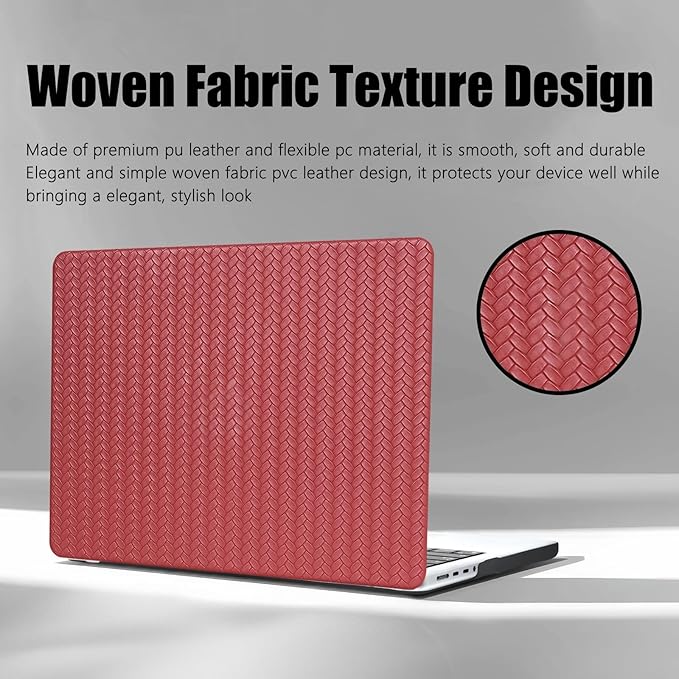 DTangLsm for MacBook Air 15 inch Case 2026 M5, 2025 2024 2023 A3448 M4 A3241 M3 A3114 M2 A2941, Woven Textured Leather Hard Shell Cover for Mac Book Air 15 Case+Keyboard Skin, Has Logo Cutout,Burgandy