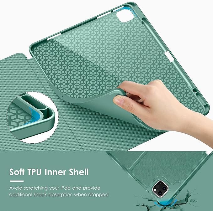 VIKESI Case for iPad Pro 12.9 6th / 5th / 4th / 3rd Generation Case 2022/2021/2020/2018,Multiple Angles Magnetic Stand Cover,Shockproof Soft Back,Pencil Holder,and Auto Sleep/Wake,Forest Green
