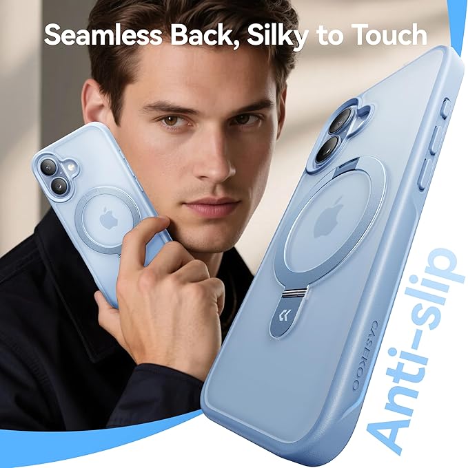 CASEKOO Ultra-Magnetic Stand for iPhone 17 Case [Military Drop Protection] [Compatible with MagSafe] Shockproof Translucent Slim Matte for iPhone 17 Phone Case with Ring Holder 6.3 Inch, Light Blue