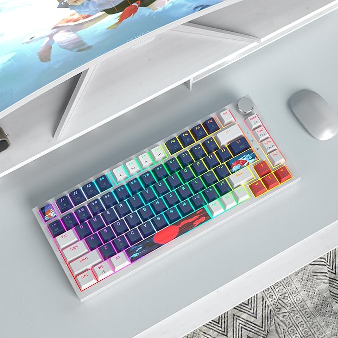 75% Mechanical Gaming Keyboard Wired Gasket Mount Keyboard 82 Keys Hot Swappable Keyboard RGB Backlit Knob TKL Keyboard for PC Laptop Windows Gamer(Blue Earth)