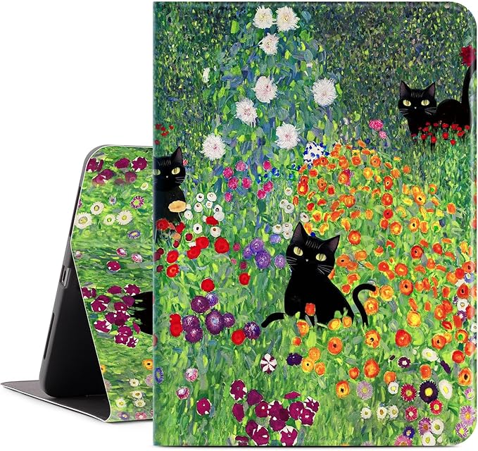 Case for iPad Air 11-Inch (M4/M3/M2), iPad Air 5th/iPad Air 4th Generation 10.9 Inch, iPad Pro 11 Inch Case 4th/3rd/2nd/1st Gen Multi-Angle View Adjustable Stand Auto Wake Sleep, Flower Garden Cat