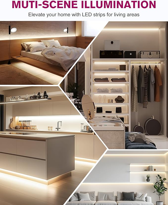 EMITEVER LED Strip Lights Kit Neutral White with Remote & 24V Power Supply,16.4ft Dimmable Tape Light 4000K, High Density 600LEDs, 240+LM/FT, CRI95+, Suitable for Bedroom Kitchen Cabinet Lighting