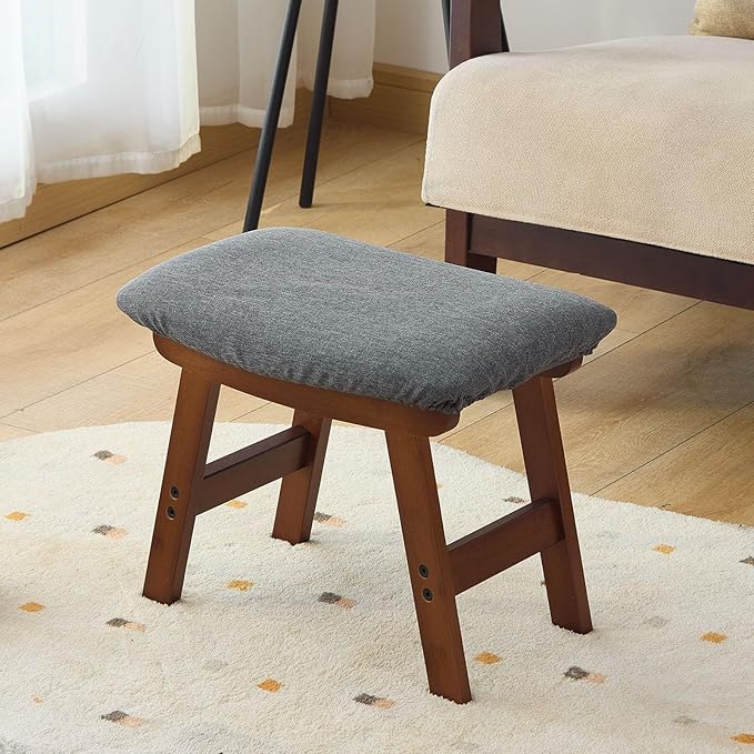 Foot Stool,，Under Desk Foot Rest Ottoman, Washable Stool for Office, Living Room, Bedroom (Brown Legs-Grey Stool Seat)