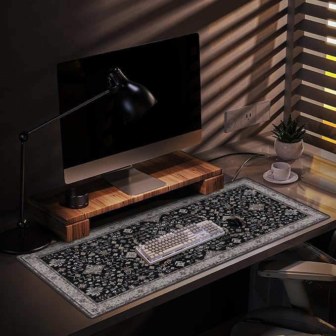 Baziabbo Black Desk Mat,XXL Extended Large Mouse Pad,Gaming Mousepad with Stitched Edge,Non-Slip Rubber Base Keyboard Desk Pad for Home Office Study Game (Black)