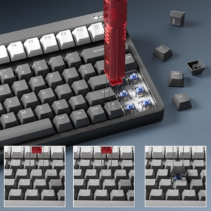 FunHub 2-in-1 Switch Puller Keycap Puller - Red 304 Stainless Steel Switch Key Cap Removal Tool Kit for Hot Swappable Mechanical Gaming Keyboard (Easily Remove & Replace,Durable,NO Finger Pain)
