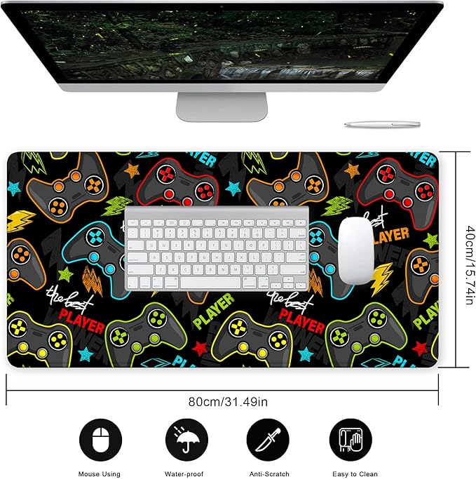 Game Player Joystick Desk Mat for Desktop,Extended Gaming Mouse Pad,Non-Slip Rubber Base Mousepad with Stitched Edges for Office Home Desk Decor,31.5X15.7 Inch