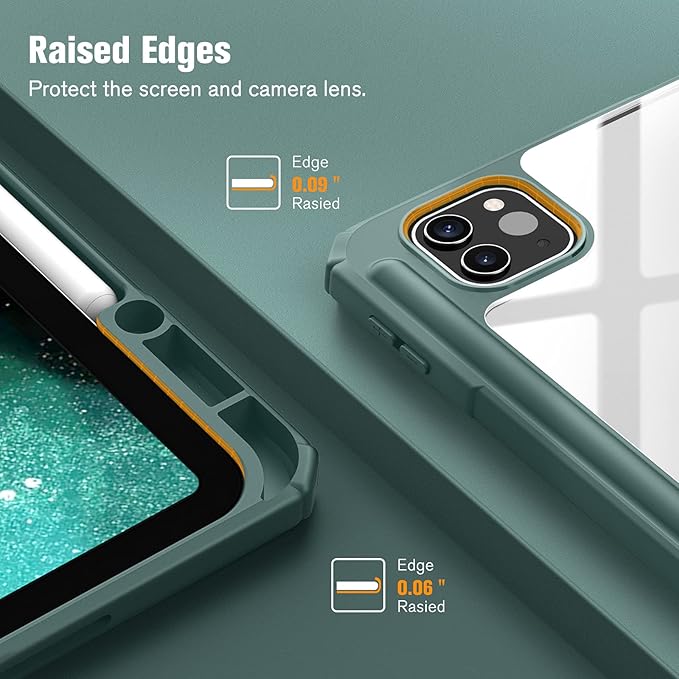 Fintie Hybrid Slim Case for iPad Pro 12.9-inch 6th Generation 2022, [Built-in Pencil Holder] Shockproof Cover w/Clear Transparent Back Shell, Also Fit iPad Pro 12.9" 5th/4th/3rd Gen, Midnight Green