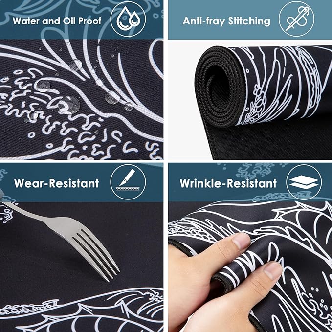 Waterproof Mouse Pad, Japanese Sea Wave Large Keyboard Pad with Anti-Slip Base, Extended Kanagawa Mat Desk Pad, for Gamer, Office & Home, Off to College/Back to School, 35.43"x15.75"