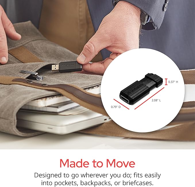 Verbatim 128GB Pinstripe USB 2.0 Flash Drive Retractable Thumb Drive - Black