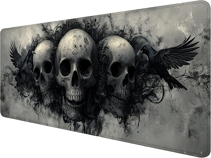 Ghost Skull Fog Desk Pad Mouse Pad Dark Skull Crow XL Mouse Pad Large Mousepad Extended Laptop Keyboard Mat Gaming Desk Pad Mouse Mat 31.5"x11.8" Office Computer Keyboard Laptop Home
