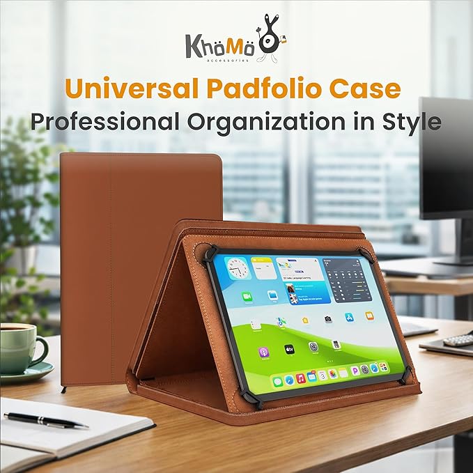 KHOMO Universal Padfolio Case – Tablet Portfolio Organizer with Notepad Holder – Compatible with iPad 10th/11th Gen, iPad Pro 11, iPad 7/8/9 (10.2", 10.9", 9.7")