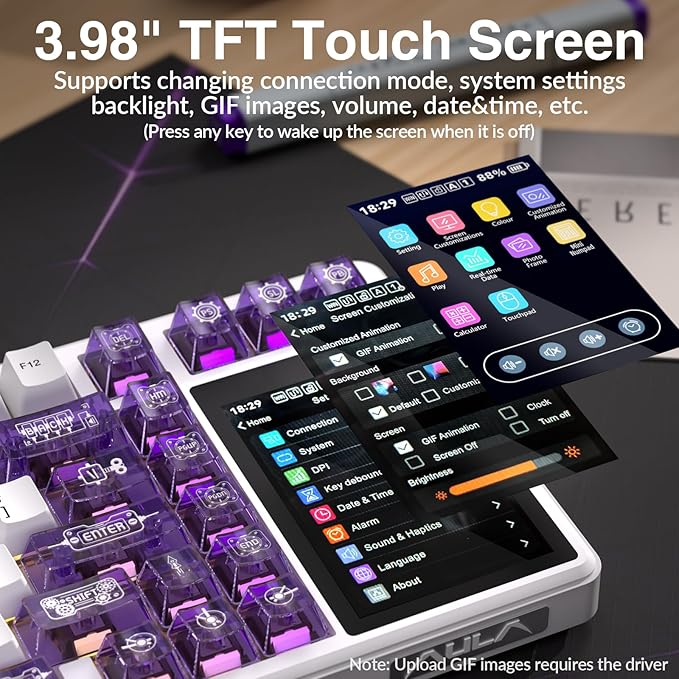 Aula L99 Wireless Mechanical Keyboard with Smart Touch Screen,Tri-Mode Hot Swappable Custom Gaming Keyboard,RGB Backlit,PBT Keycap,Gasket Mount Creamy Sounding Computer Keyboards for Office PC,84 Keys