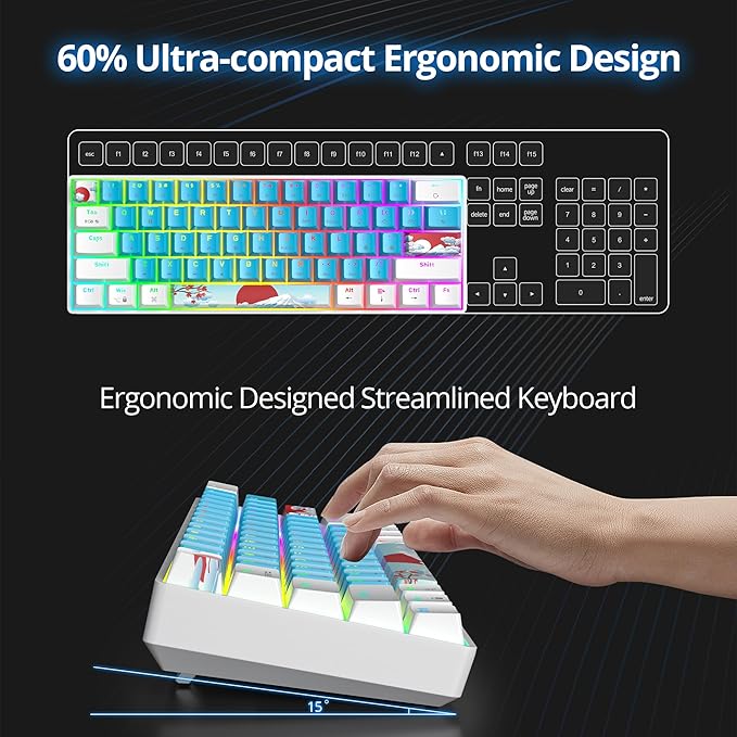 60 Percent Gaming Keyboard Portable 61 Keys Mechanical Keyboard Compact Wired Keyboard RGB Backlit for PC Laptop Gamer(61 Blue/Blue Switch)