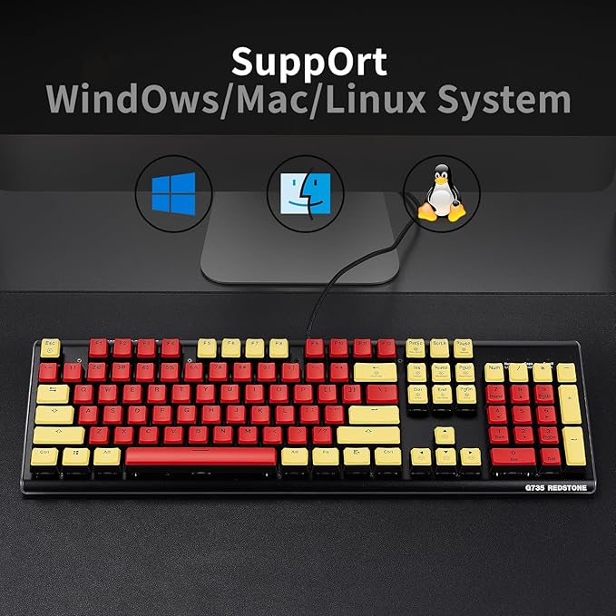 Hexgears GK735 Wired Mechanical Gaming Keyboard, Hot-Swappable Full-Size Keyboard with White Backlit + Surround Side Light Strip, Aluminum Finish, Kailh Clicky Switches (Red-Yellow)