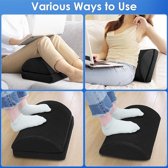 CushZone Foot Rest for Under Desk at Work Adjustable Foam for Office and Home, Office Desk Accessories，Comfortable Footrest with 2 Adjustable Heights，Back & Hip Pain Relief (Black)