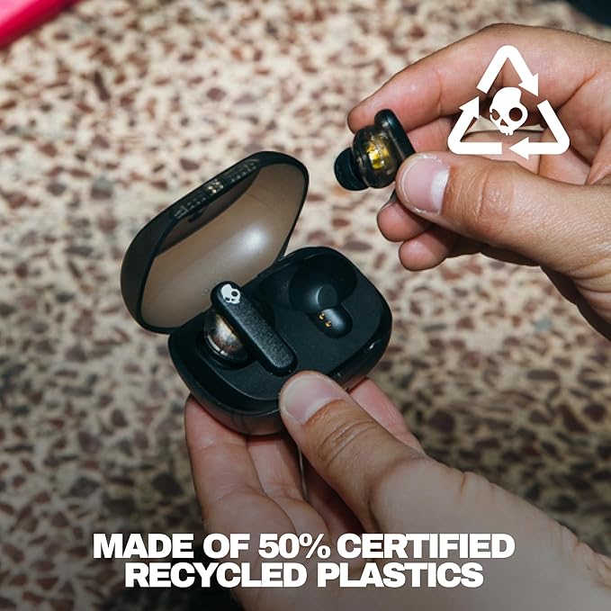 Skullcandy Smokin’ Buds Wireless Earbuds, Bluetooth Headphones, Noise Isolating Fit, Up to 20 Hours Battery, IPX4 Sweat and Water Resistant, Microphone for iPhone Android - Midnight Smoke