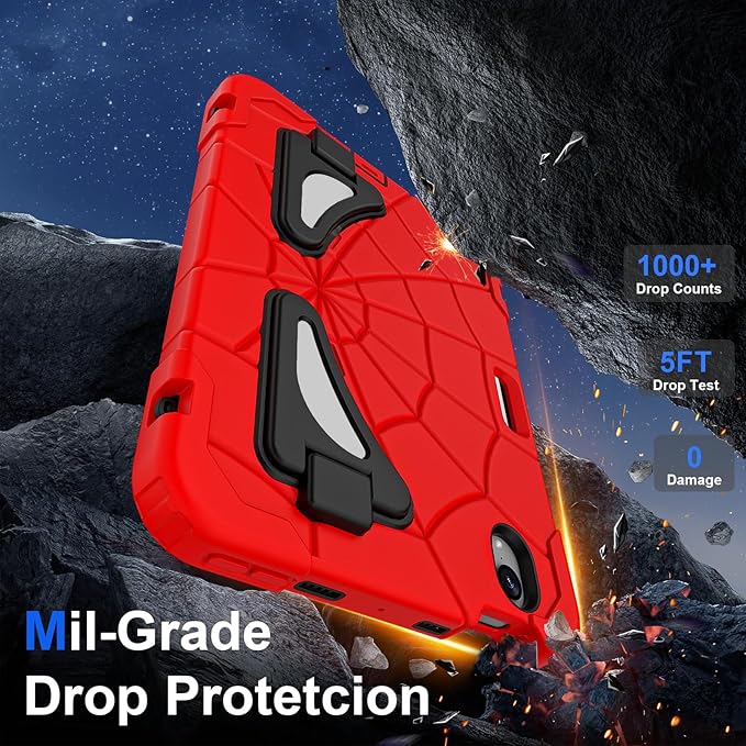 AKABEILA Compatible with Apple iPad Mini 6 2021/iPad Mini 7 2024 Tablet Case，Lightweight Shockproof Rugged Protective Cover with Kickstand for Kids Children Boys Babies Red Black