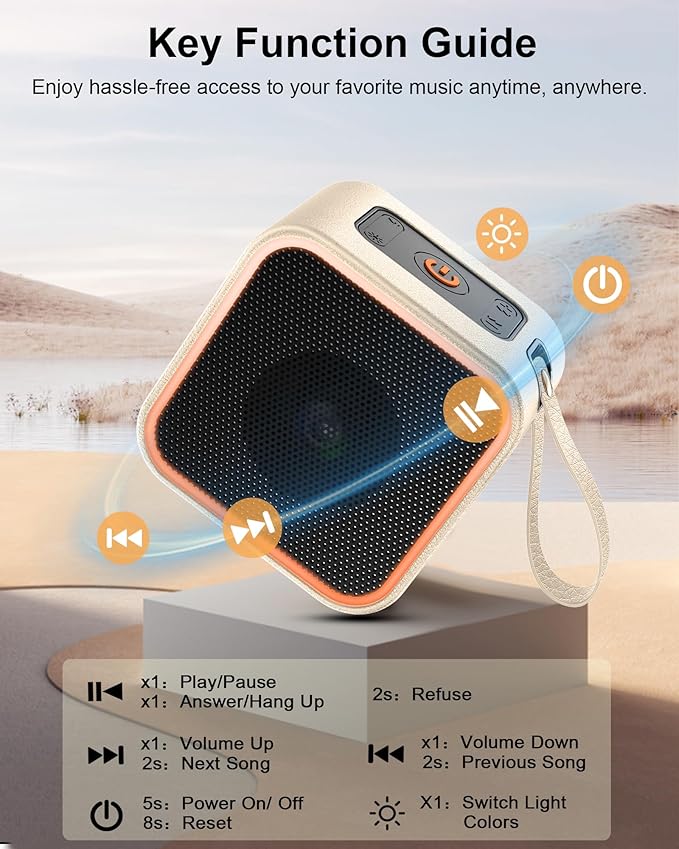 Portable Bluetooth Speaker, Wireless Speakers with LED Lights Built-in Mic Bluetooth 5.3, Portable Wireless Up to 10H Playtime, 8W Loud Sound Punchy Bass Small Speaker for Home/Party