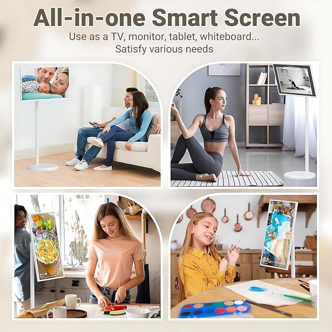 21.5/24/27/32 in Smart Touchscreen Monitor 1080p Portable Android 12/13 TV Swivel Rolling Stand Mobile On Wheels Display(21.5IN,8+128gb(4k))