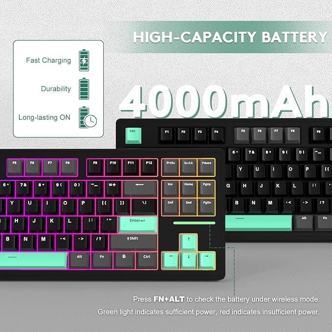 FELICON Attack Shark M87 80% Wireless Mechanical Gaming Keyboard, Tri-Mode (Bluetooth/2.4GHz/USB-C), RGB Backlit, Hot-Swappable PBT Keycaps – Black