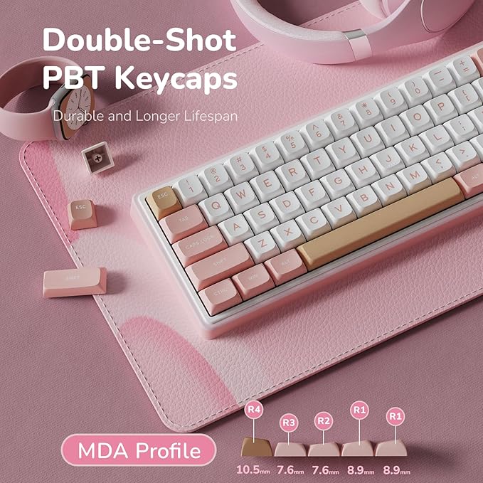 RK ROYAL KLUDGE R65 Wired Mechanical Keyboard with Volume Knob, 60% Percent RGB Backlit Gasket Mount Gaming Keyboard with PBT Keycaps, MDA Profile, QMK/VIA, 66 Keys Hot Swappable Cream Switch, Pink