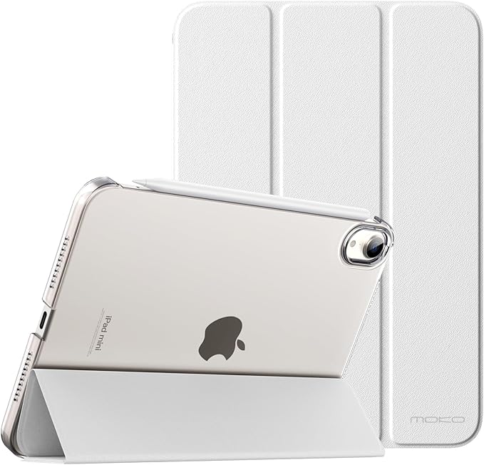 MoKo for iPad mini 7 (A17 Pro) Generation Case 2024, iPad mini 6 Case 2021, 8.3-inch Slim Lightweight Protective Hard Back PC Shell Stand Cover Support Touch ID, Auto Wake/Sleep, White