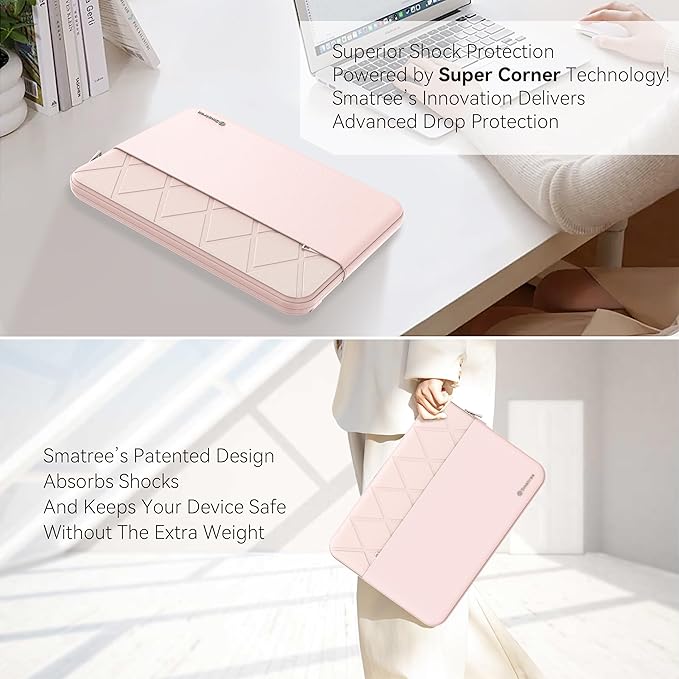 Smatree Laptop Sleeve for 16 inch ASUS Zenbook Pro 16X OLED UX7602, Protective Laptop Case with Accessory Pocket, YKK Zipper, Patented Super-Corner Design, Pink (E638P)