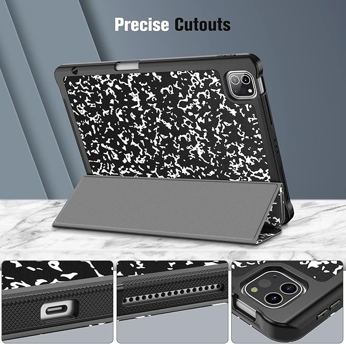 Fintie SlimShell Case for iPad Pro 11-inch (4th / 3rd Generation) 2022/2021 - Soft Flexible TPU Stand Back Cover with Pencil Holder, Also Fit iPad Pro 11" 2nd / 1st Gen, Composition Book Black