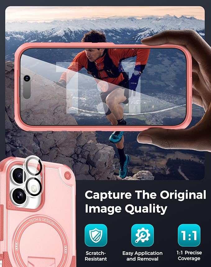 Goton for iPhone 16 Case with Privacy Tempered Glass Screen Protector & Camera Lens Protector, Compatible with MagSafe, Invisible Kickstand, Shockproof Phone Cover for iPhone16, Pink