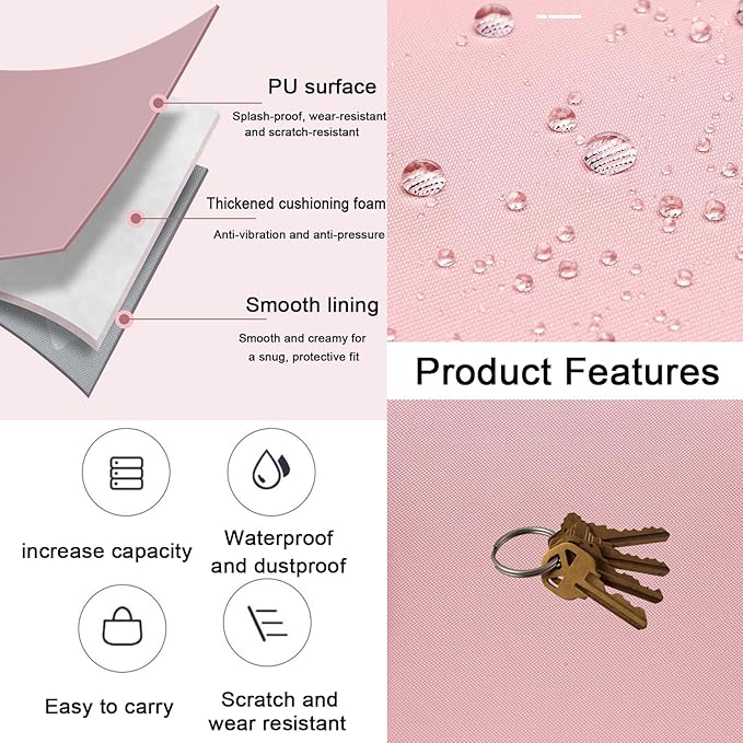 Crienten 12.9 Inch Tablet Sleeve Bag for Women Fits iPad Pro 12.9 M2 2022/2021/2020/2018/Pro 12.9 2017, Surface Laptop Go 12.4", Galaxy Tab S8+ 12.4", Waterproof Bag Carrying Case with Pocket (Pink)