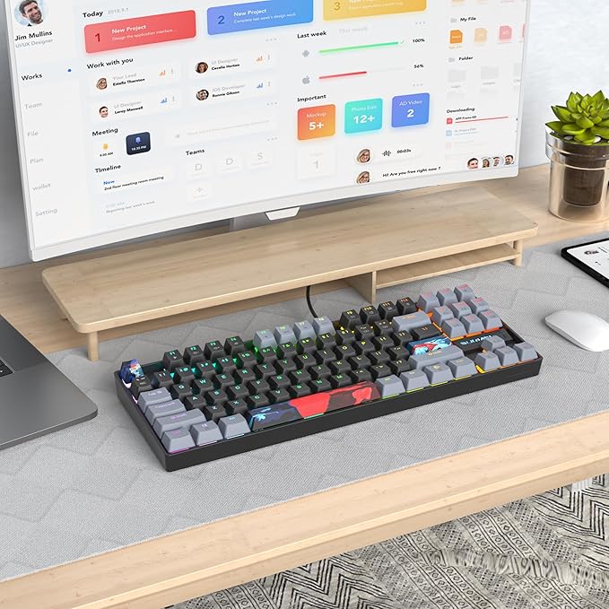 75% Mechanical Gaming Keyboard with Red Switch, RGB LED Backlit Keyboard Black, 87 Keys Compact TKL Wired Computer Keyboard for Windows Laptop PC Gamer (87 Dark)
