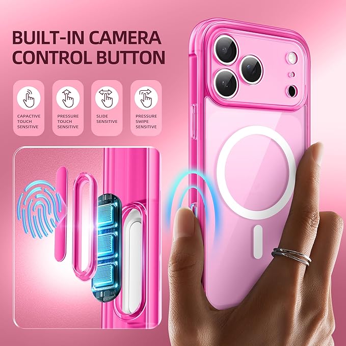 BERFY for iPhone 17 Pro Case, Compatible with MagSafe, Built-in Privacy Screen Protector, Camera Protection, Shockproof Full Body Phone Case 6.3", Clear Bright Pink