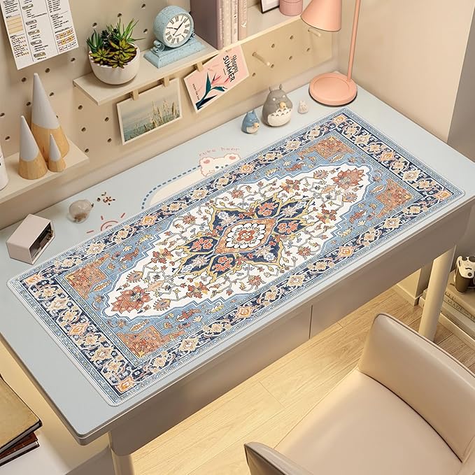 Baziabbo Cute Desk Mat,XXL Extended Large Mouse Pad,Gaming Mousepad with Stitched Edge,Non-Slip Rubber Base Keyboard Desk Pad for Home Office Study Game (Blue)