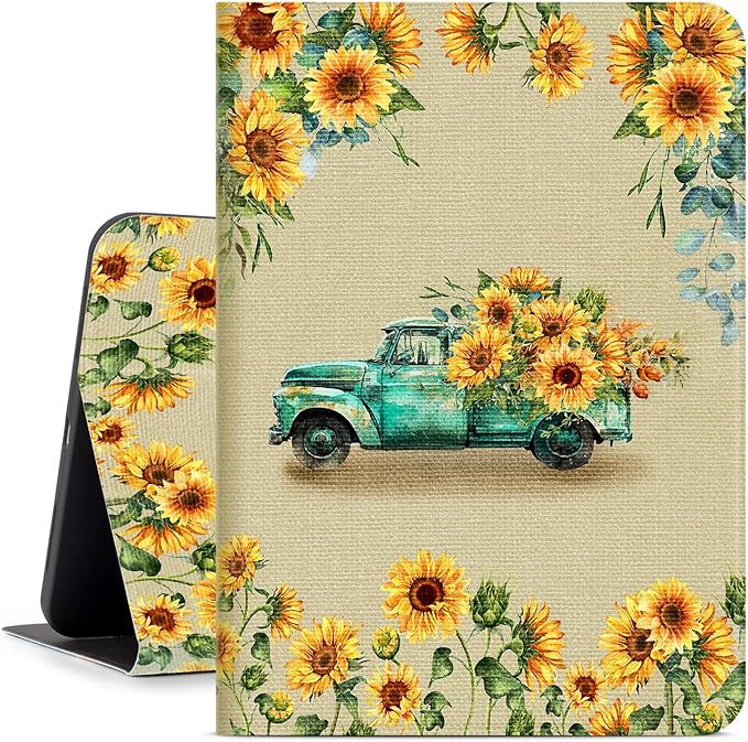 for iPad (A16) 11Th/10Th Generation Case 2025/2022, for iPad Case 11Th/10Th Generation, 10Th/11Th Gen iPadCase Cover Auto Wake/Sleep Multi-Angle Viewing Adjustable Stand, Truck Sunflower