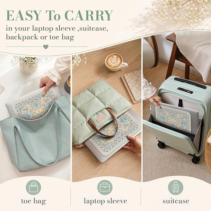 iCasso Aesthetic Small Floral Mouse Pad, Mini Portable Travel Mousepad, Anti-Slip and Comfortable Cloth Mouse Mat 7.9"x9.5" with Stitched Edges for Computer, Laptop, Office, Home(Green Floral)