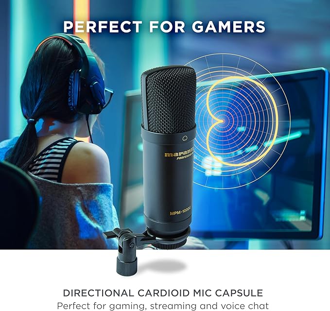 Marantz Professional MPM-1000U USB Condenser Microphone for Gaming, Streaming and Podcasting - Built-In Audio Interface, Desktop Stand, Plug-and-Play, Black