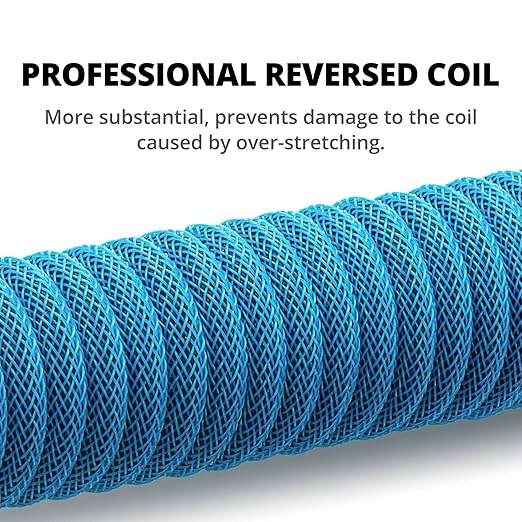 GUNMJO Pro Custom Coiled USB C Cable for Gaming Keyboard, Double-Sleeved Mechanical Keyboard Cable with Detachable Metal Aviator, 1.5M USB-C to USB-A, Blue Color
