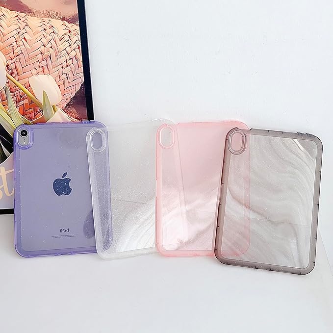 for Apple iPad Air 5th/Air 4th Generation 2022/2020 10.9 inch, Glitter Clear Soft Silicone Flexible TPU Back Shockproof Shell Bling Sparkly Paper Lightweight Thin Protective Cover, Pink